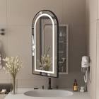 Arched Medicine Cabinet with Light,Recessed Lighted Led Medicine Cabinet Mirror with Storage for Bathroom,Stainless Steel Metal Framed Rectangular Bathroom Cabinet with Mirror 20x36\u0027\u0027