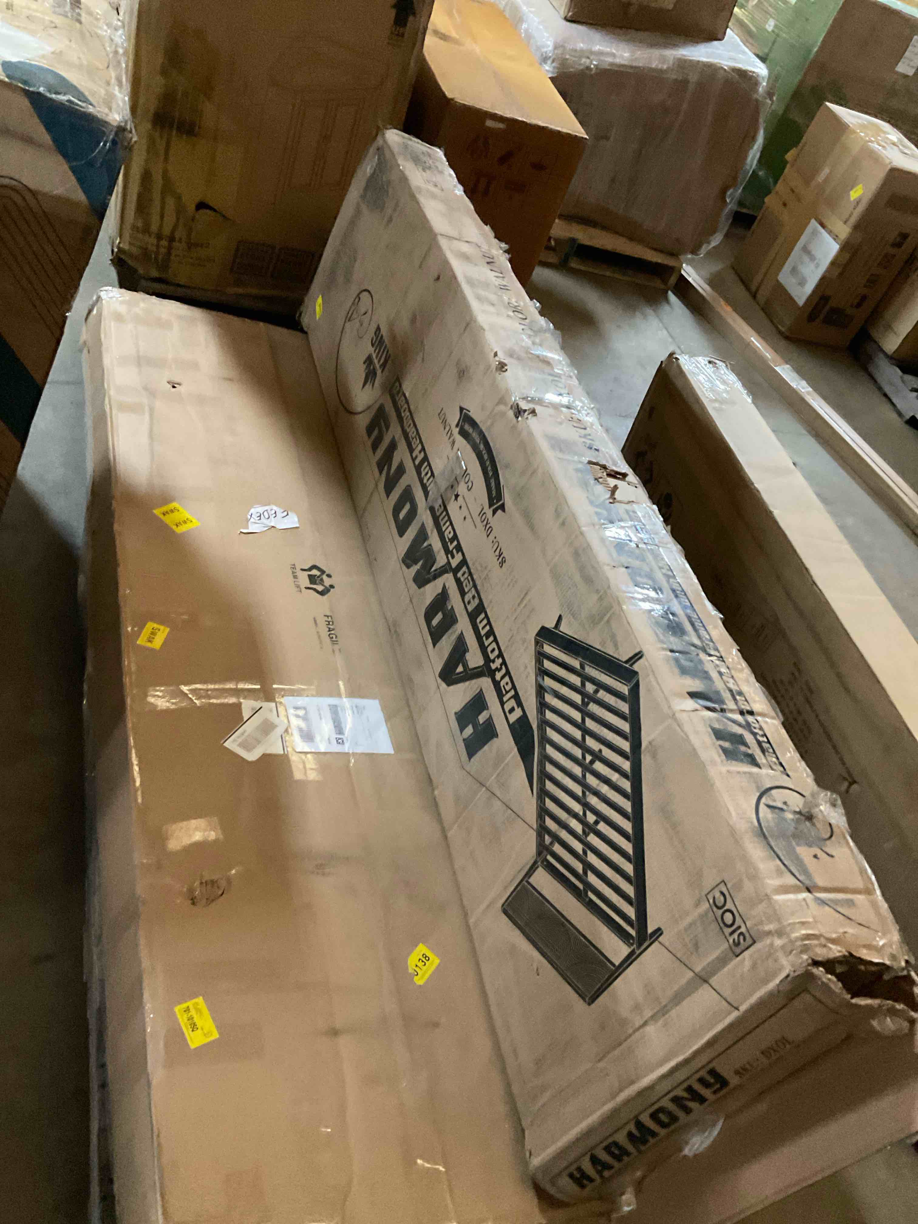 Condition photo showing Good Condition for Solid  Wood Platform Bed Frame with Headboard â€“ Mid-Century Modern Style, Carved Wood Grain, Easy Assembly with Smart Tool, No Box Spring Needed