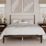 Besan Solid Wood Boucle Upholstered Headboard Bed Frame
