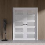 French Doors 5-Lite Frosted Glass Solid Core Interior Pantry Door With Hardware Kit