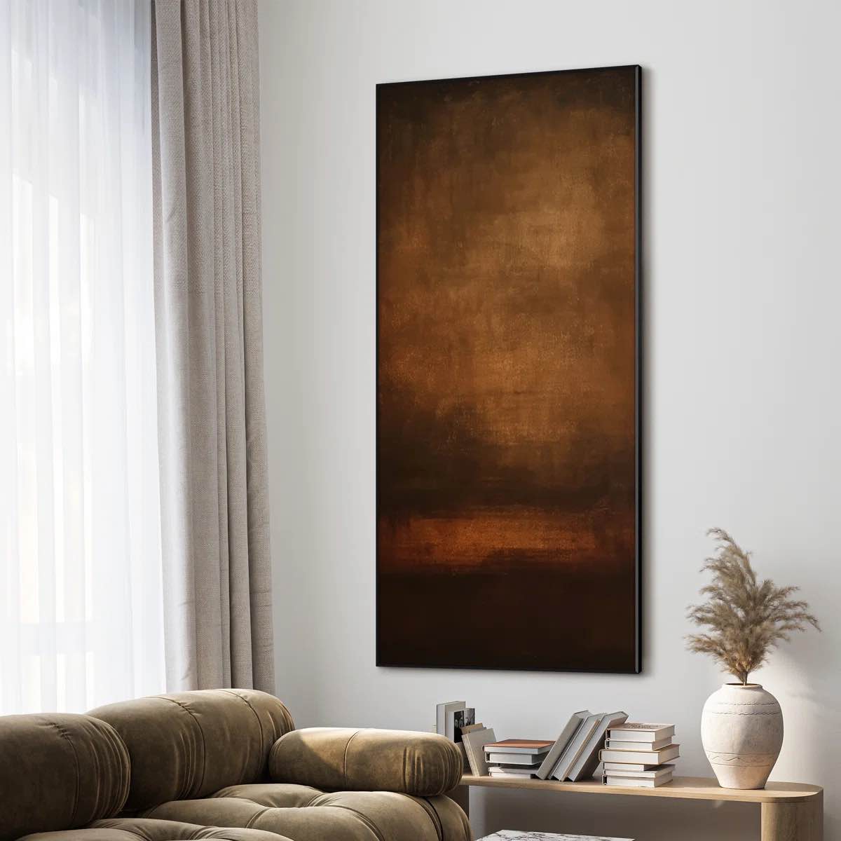 Extra Large Wall Art Fabric Print - Deep Burnt Umber Abstract with Darkened Edges Artwork Decor for Living Room or Bedroom - "Frame Assembly Required (Unfinished Frame)"