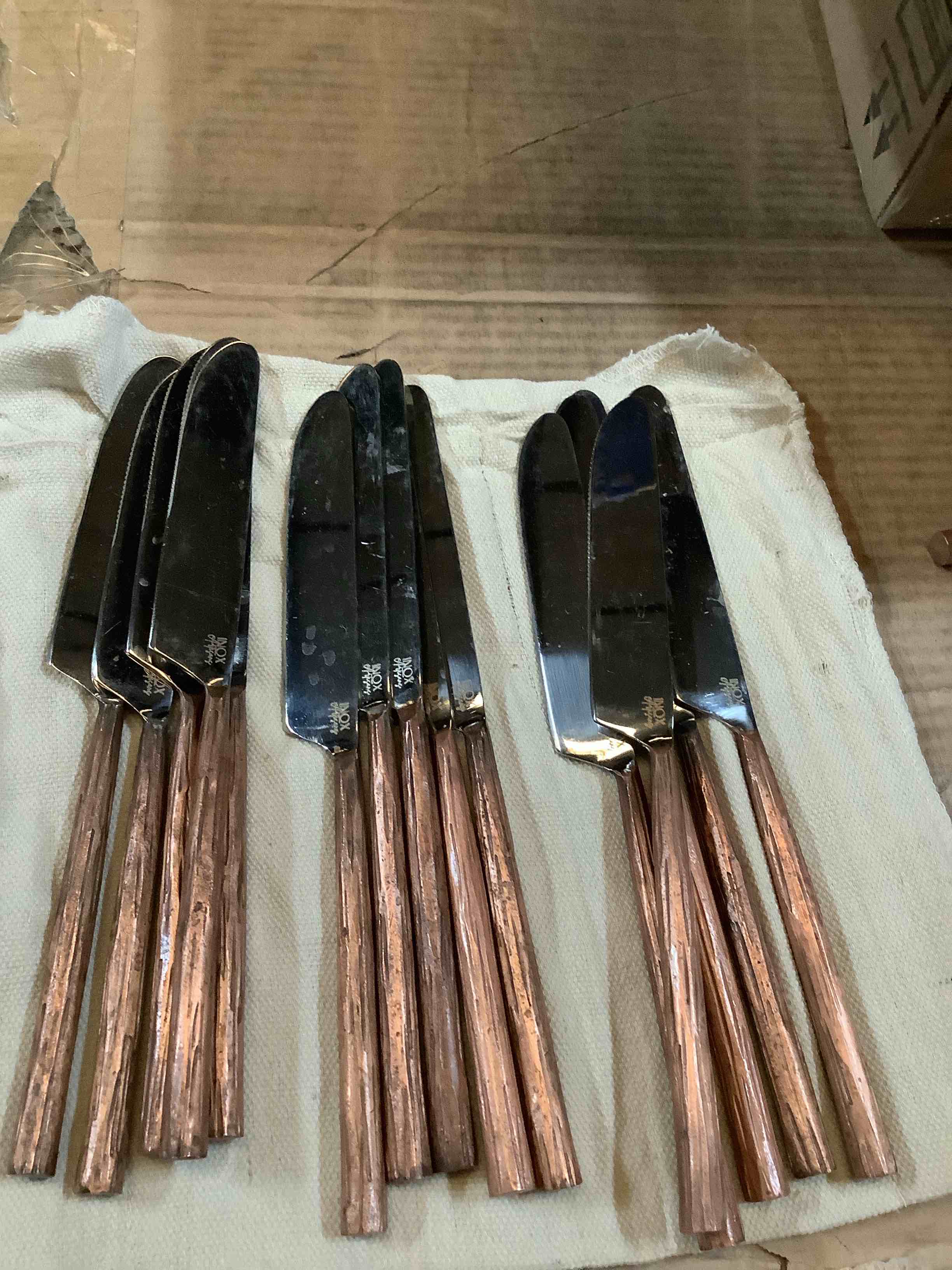 Condition photo showing Good Condition for Everly Quinn Vinear Flatware (“16 piece butter knives”)+(16 dinner forks)+(17 tablespoons)+(16 spoons)+(16 forks)