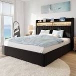 (āIncompleteā) Hydraulic Lift Up Storage Upholstered Platform Wingback LED Bed With 2-Tier Shelves And Charging Station