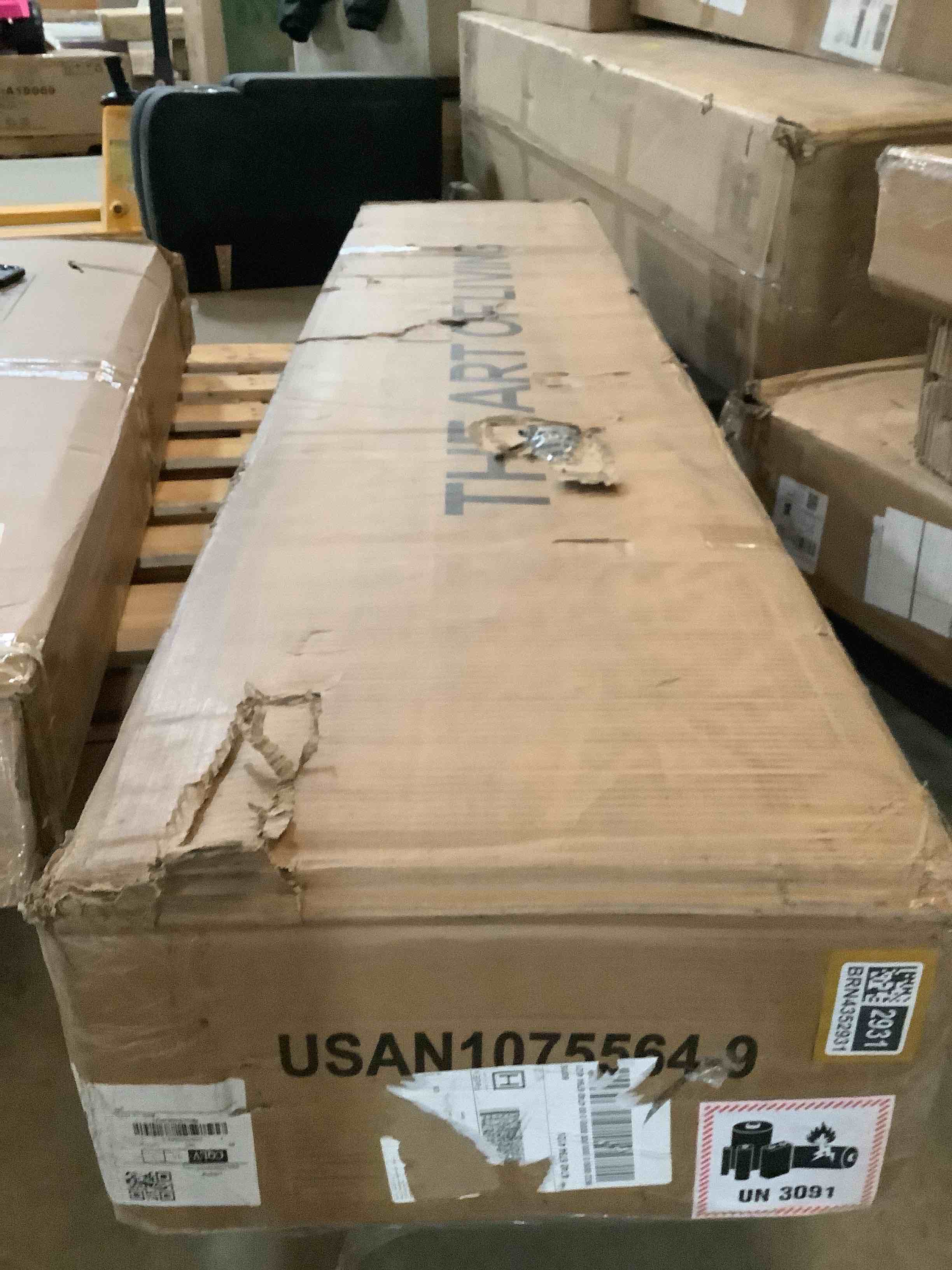 Condition photo showing Good Condition for (“Incomplete”) Hydraulic Lift Up Storage Upholstered Platform Wingback LED Bed With 2-Tier Shelves And Charging Station