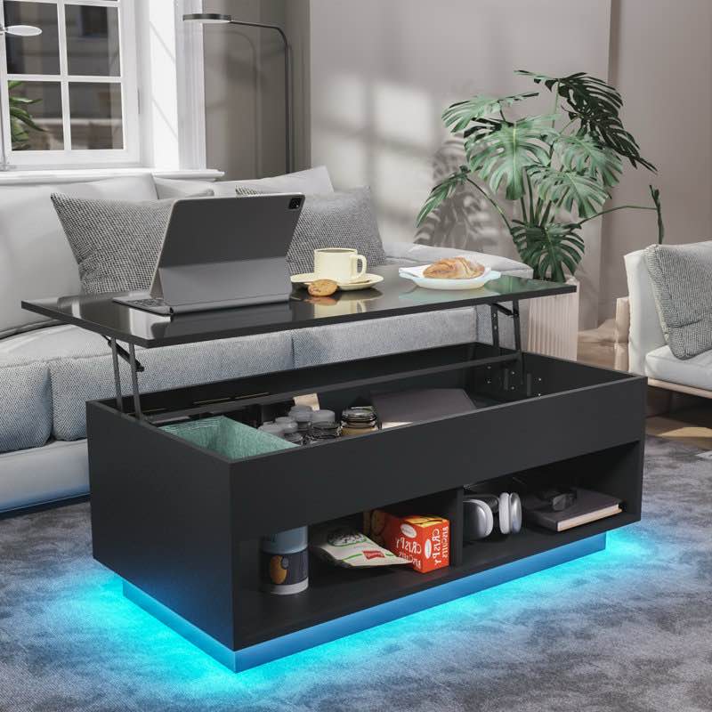 Chappa Lift Top Coffee Table with RGB LED Light Strip, Hidden Compartment \u0026 Open Shelf