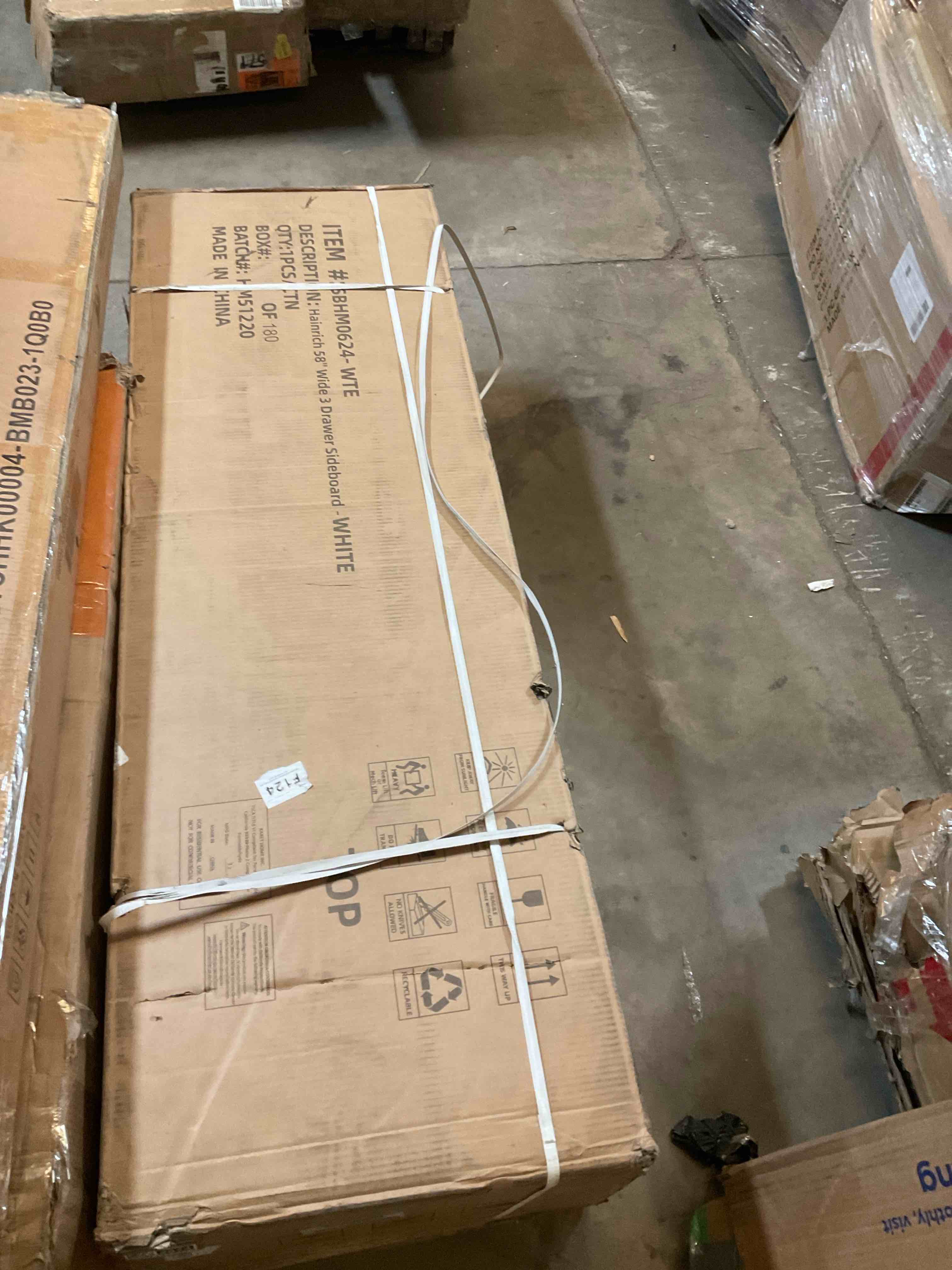 Condition photo showing Good Condition for Alvieri Farmhouse 58" W 3-Drawer 4-Cabinet Sideboard with Solid Wood Legs