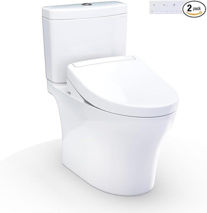 TOTOÂ® WASHLET+Â®  Aquia IV Two-Piece Elongated Dual Flush 1.28 and 0.9 GPF Toilet and WASHLET S5 Bidet Seat, Cotton White - MW4463446CEMGN#01