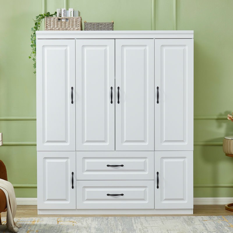 vianna white modern armoire with soft-close doors — mdf wardrobe closet with shelves \u0026 drawers
