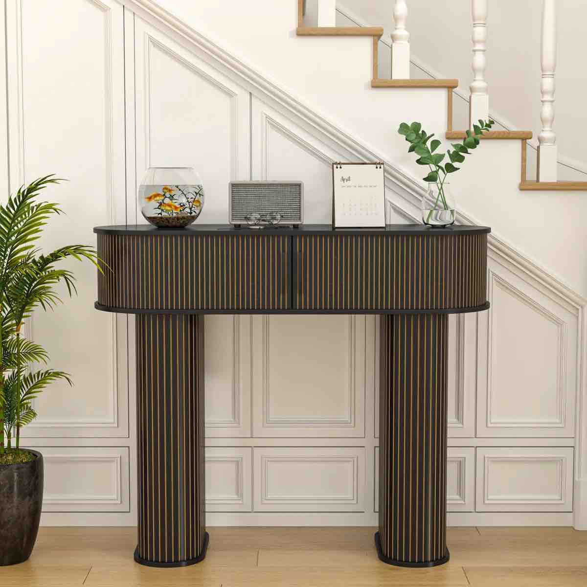 39.37\u0027\u0027 Console Table, with 3 Storage and Sliding Doors Accent Tables for Entryway