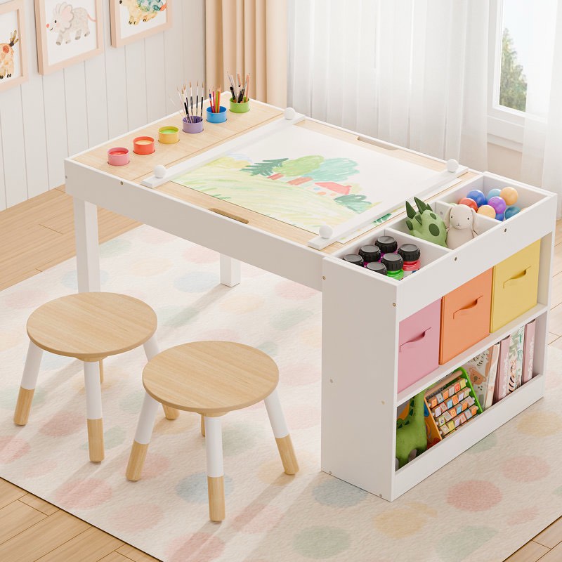 Kids Art Table And 2 Chairs Set With Baseplates