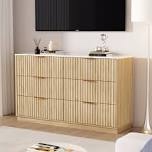 54'' W Fluted 6 - Drawer Dresser, Wooden Double Dresser Chest Of Drawers For Bedroom
