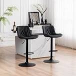 Zager Swivel Adjustable Height Bar Stools, Leather Upholstered Counter Stools, Modern Pub Stool