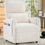Recliner Chair, Small Recliners For Small Spaces, Electric Recliner Chairs For Adults With Memory Function, Reclining Chair With Pillow And Side Pockets