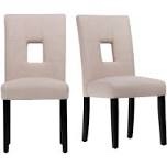 Black Finish Beige Linen Keyhole Side Chair