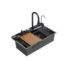 33" drop-in single bowl stainless steel kitchen workstation sink with air gap