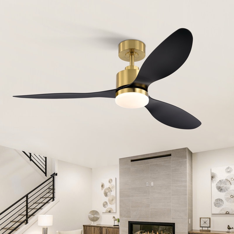 loritta 52'' 3 - blade large indooor ceiling fan with light kit and remote, 3 led colors, 6 speed noiseless dc motor, timer