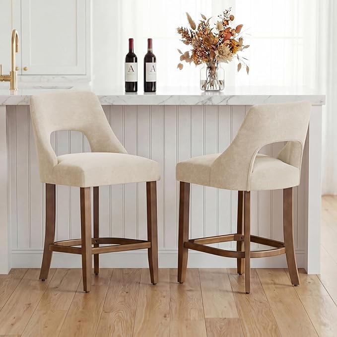 bisto upholstered counter height bar stool with solid wood legs
