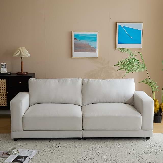 n767p240700b modern square arm sofa with soft fabric upholstery, deep cushions and sturdy wooden legs for living room