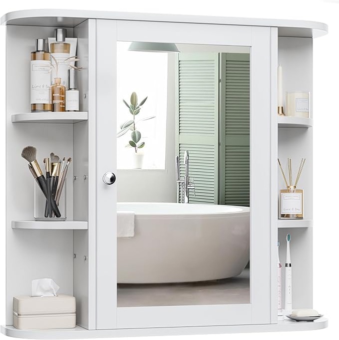 bathroom mirror cabinet wall mounted, bathroom medicine cabinet with mirror and 6 open shelves, bathroom wall cabinet medicine cabinet for bathroom