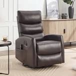heat massage manual recliner chair with rocker and swivel in genuine leather for living room