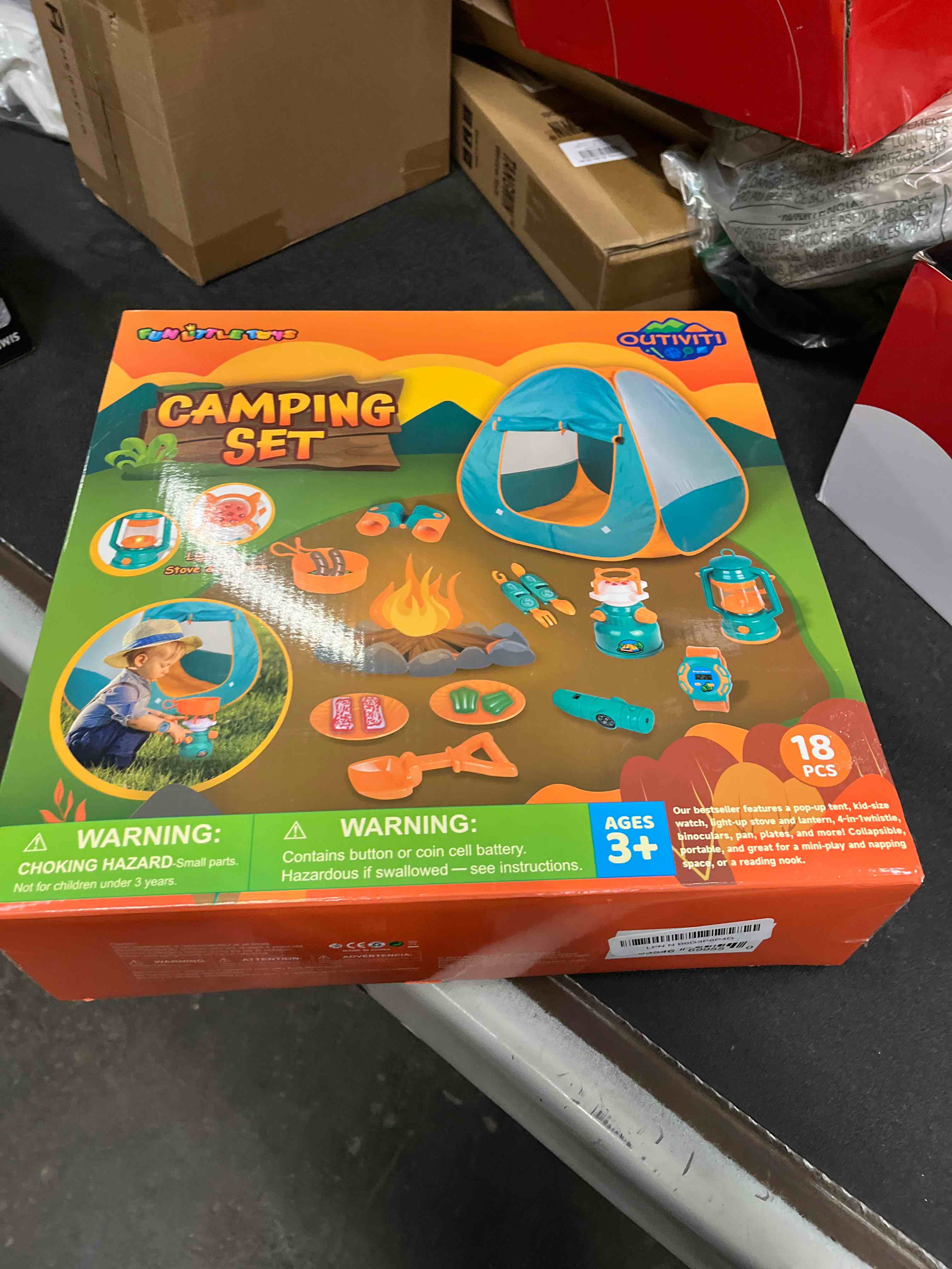 Condition photo showing Good Condition for fun little toys pop up play tent with camping gear and tools set, outdoor toys for kids green