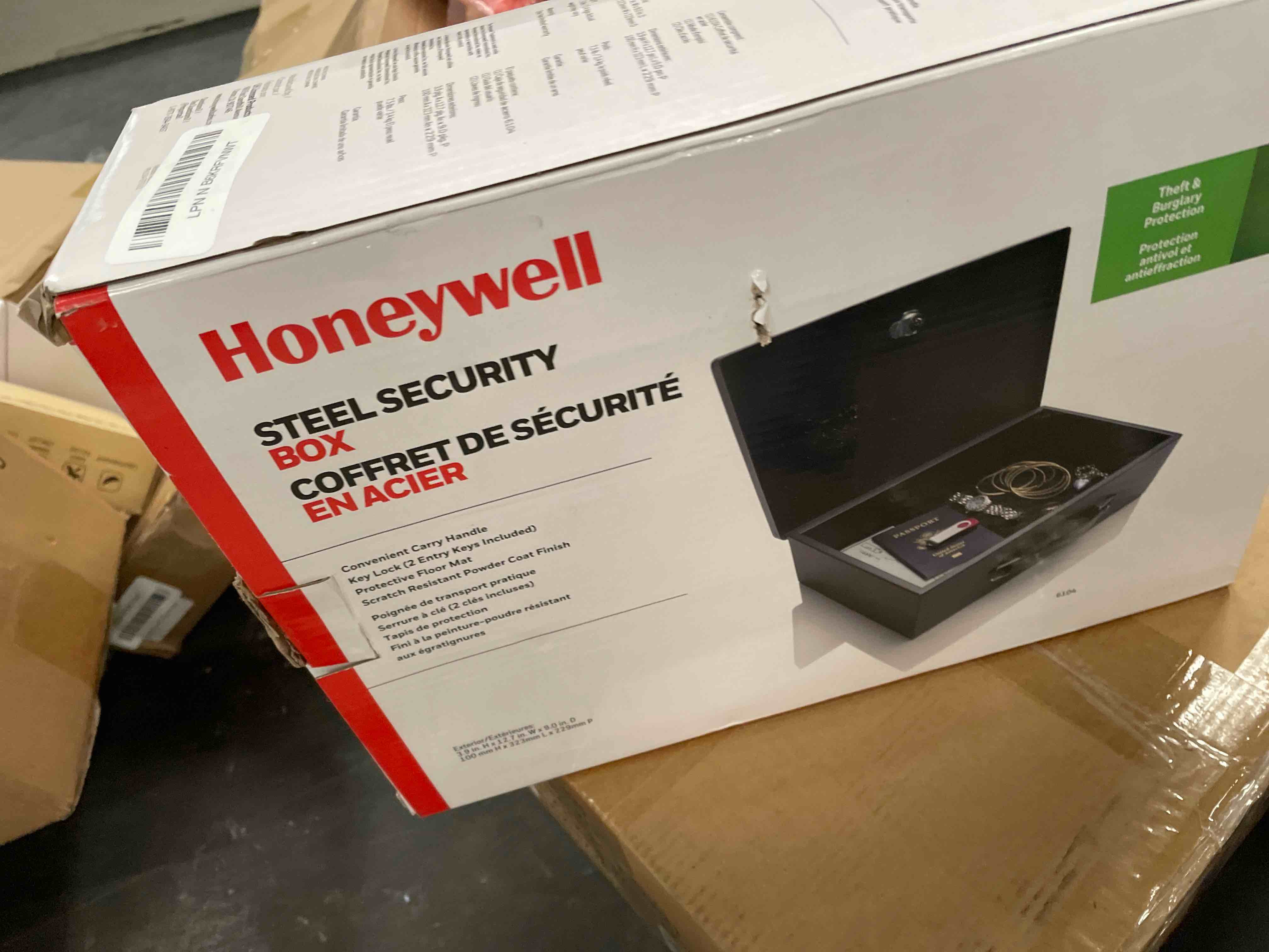 Condition photo showing Good Condition for honeywell safes & door locks - small safe box for home - fire resistant documents lock box with keys - steel security with key lock for personal items, jewelry, money - 0.17 cubic feet - black - 6104