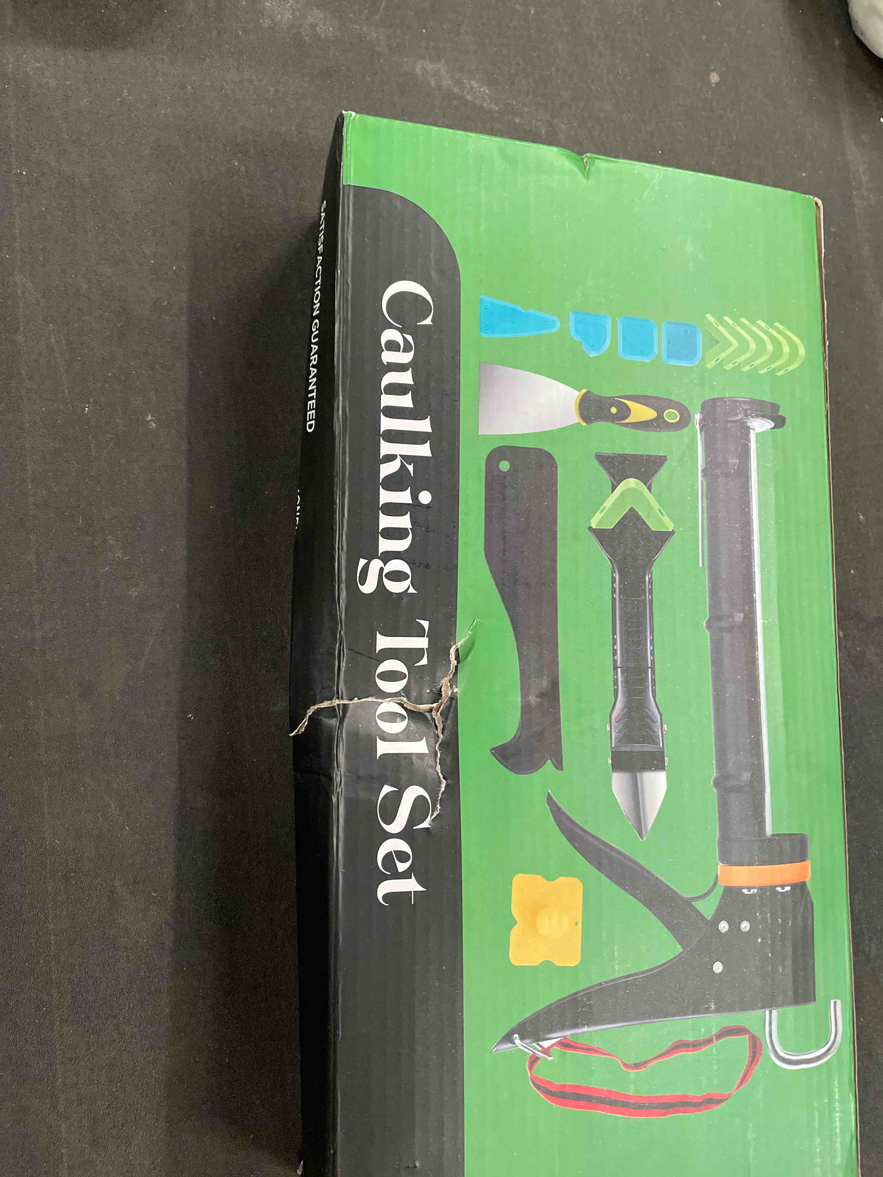 Condition photo showing Good Condition for professional caulk gun kit with caulk remover & silicone sealant - 5 in 1 caulking tool set for caulking removal, includes caulking gun tool, silicone scraper