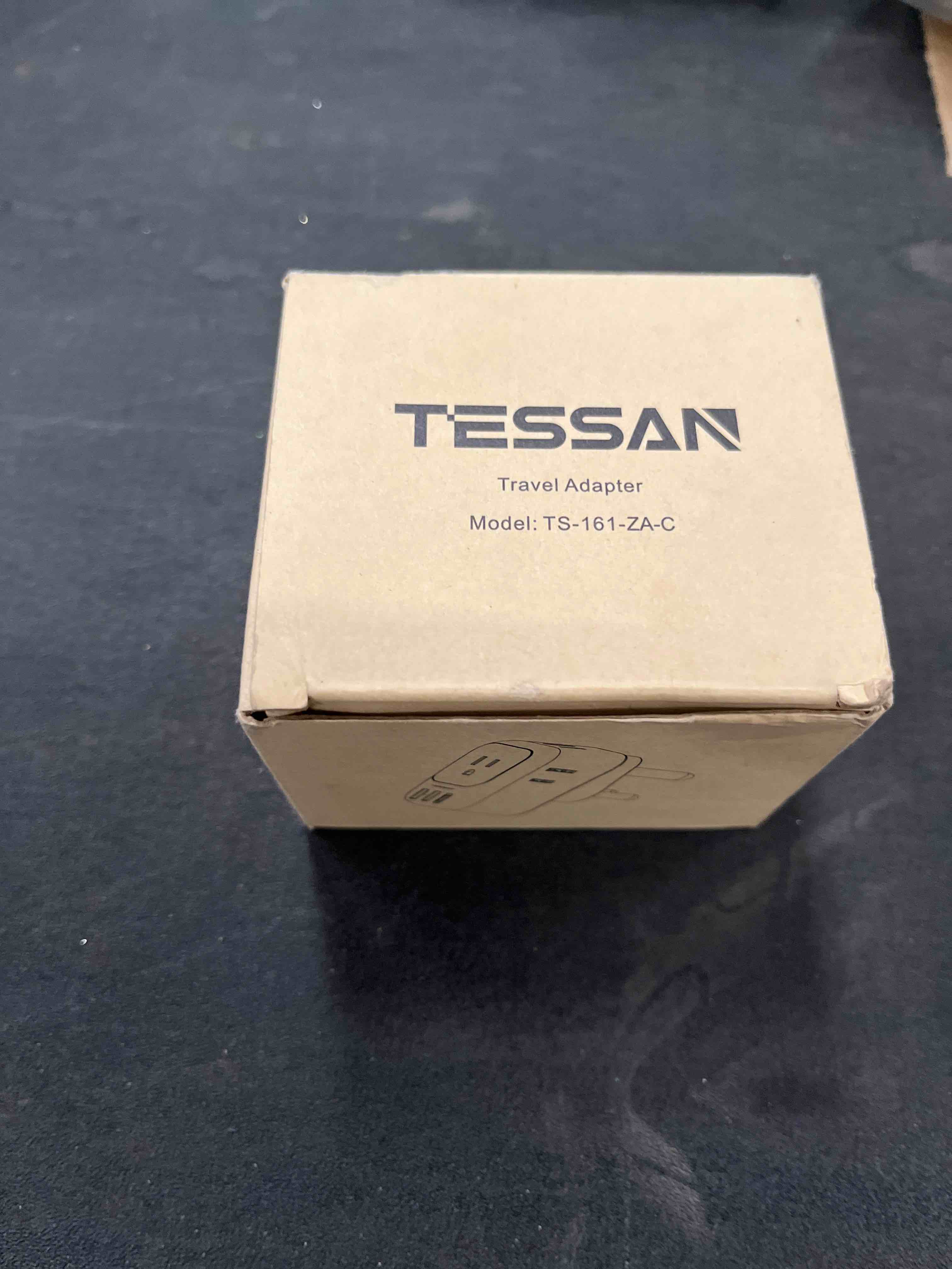 Condition photo showing Good Condition for tessan south africa power adapter, type m plug adaptor with 4 american outlets 3 usb charger (1 usb c port) for us to bhutan botswana namibia nepal type m-grey&white