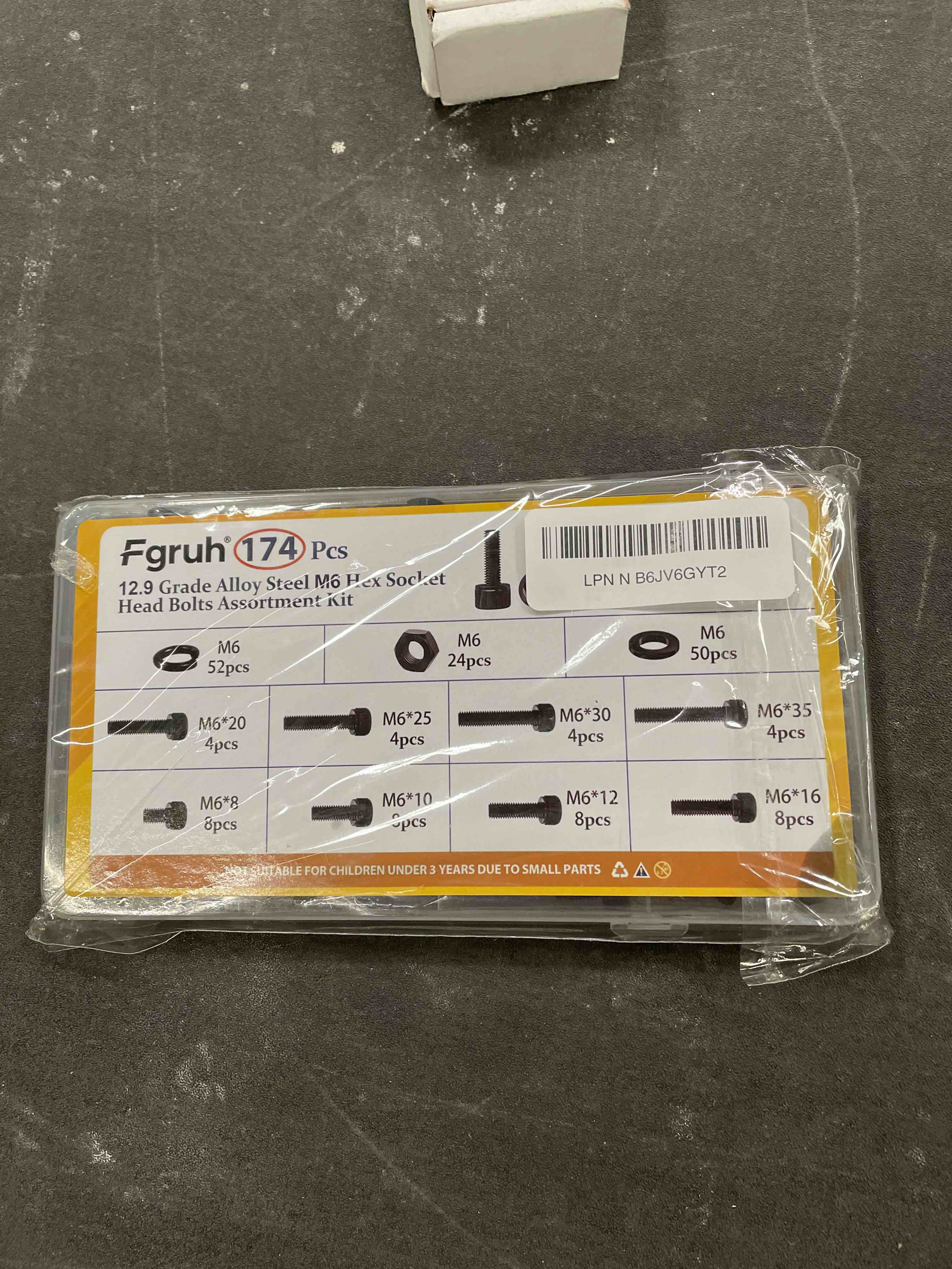 Condition photo showing Good Condition for 174pcs m6 screws with nuts assortment kit - m6x8/10/12/16/20/25/30/35 mm hex socket head cap bolts with nuts & washers assorted set - 12.9 alloy steel black zinc plated anti-rust hardware set m6 174pcs