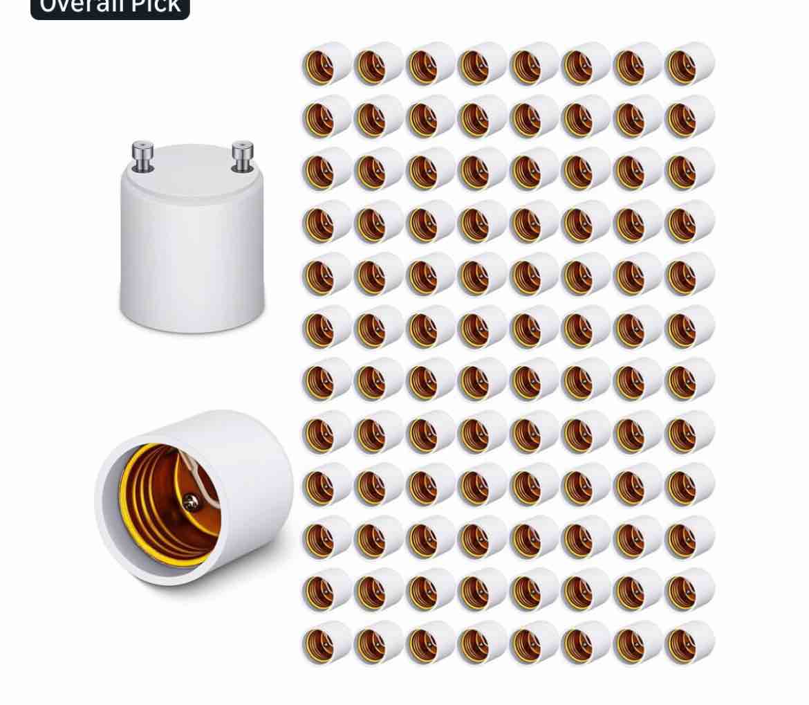 Landhoow 100 Pack Gu24 to E26 E27 Adapter for Led Light Bulbs, Heat Resistant up to 392 Degrees Fahr