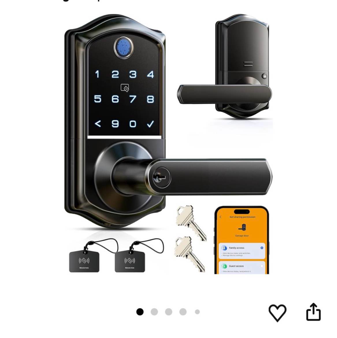 veise ve019 fingerprint smart lever lock - app control, keypad door lock with handle, keyless entry 