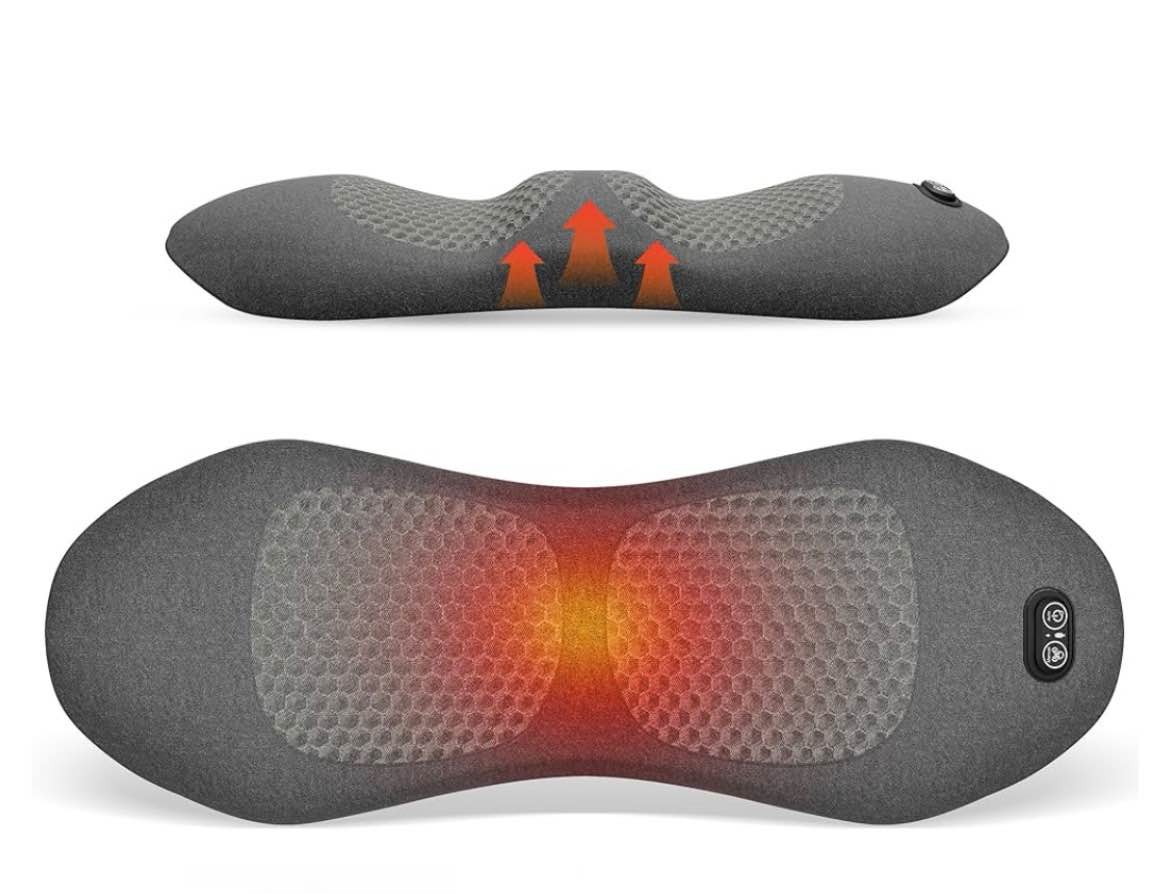 triple fusion back massager with stretching, vibration and heat, 3-in-1 electric lumbar pillow for l