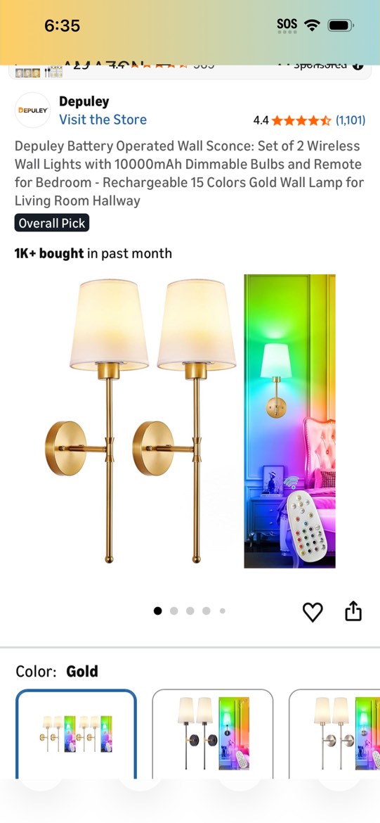 depuley battery operated wall sconce: set of 2 wireless wall lights with 10000mah dimmable bulbs and