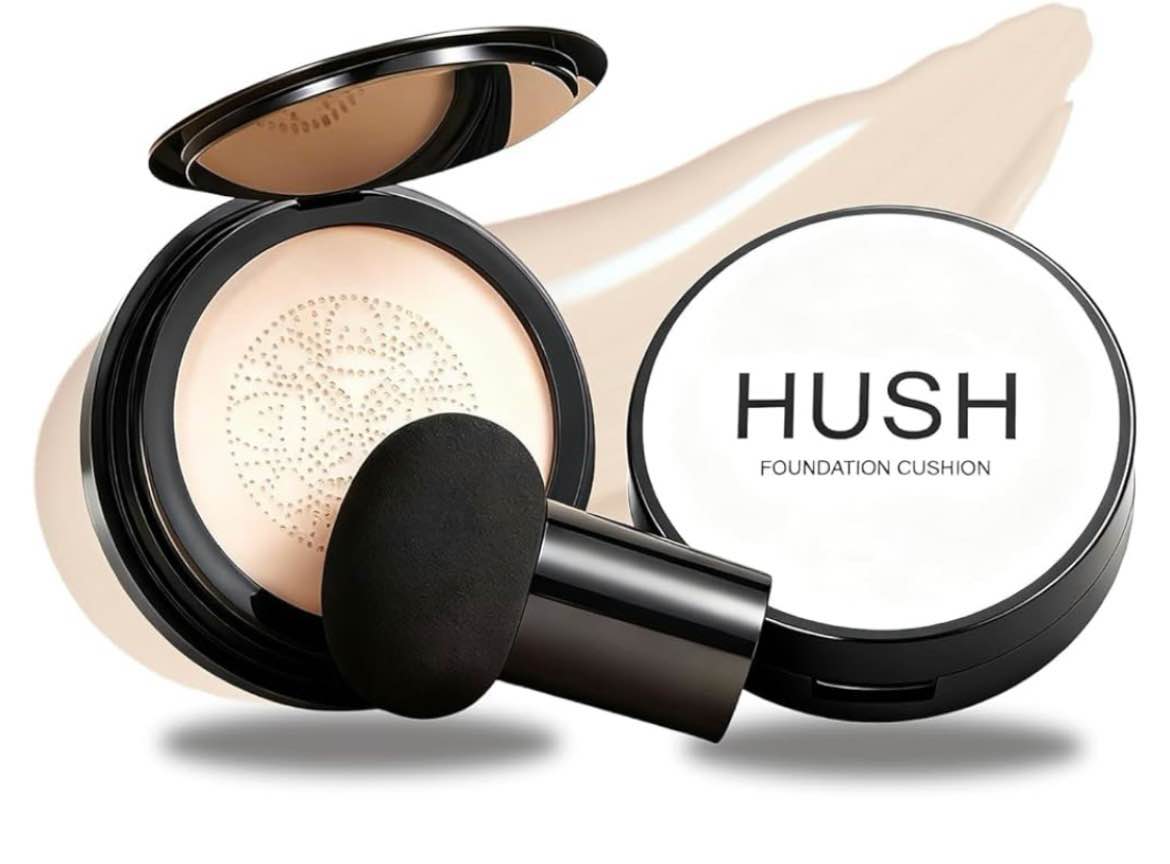 Hush Foundation for Mature Skin – Warm Tone CC Air Cushion Foundation, Full Coverage Makeup with Mus