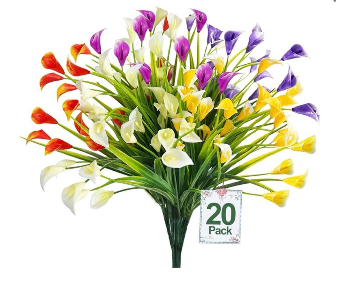 turnmeon 20 bundles calla lily (400 heads) artificial flowers for outdoors, fake plants uv resistant