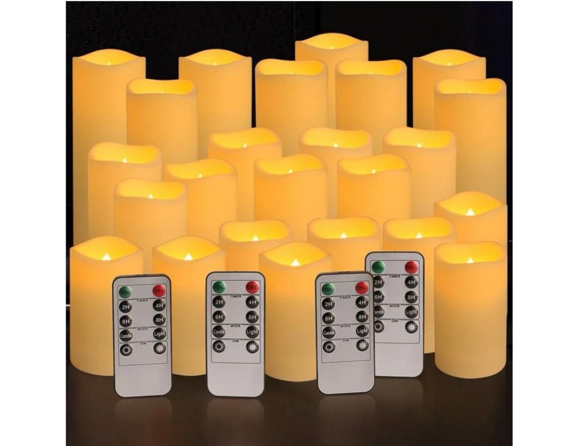 YOROXRG Set of 24 Waterproof Outdoor Flameless Candles, LED Candles with 4 Remote and Timer,(H 4" 5"