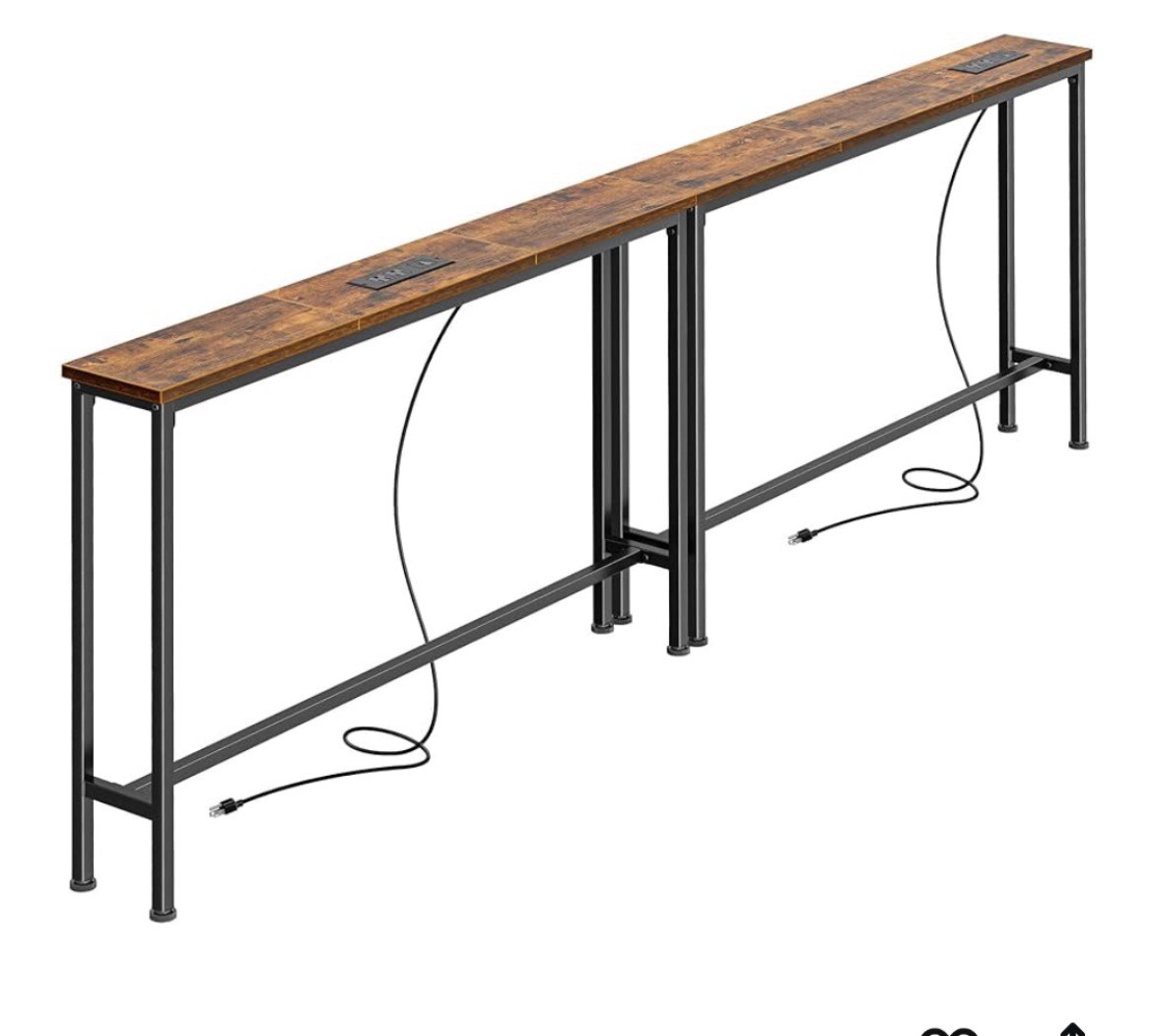 superjare 5.7 inch console table with outlet, sofa table, behind couch table, 5.7 x 39.4 x 29.7 inch