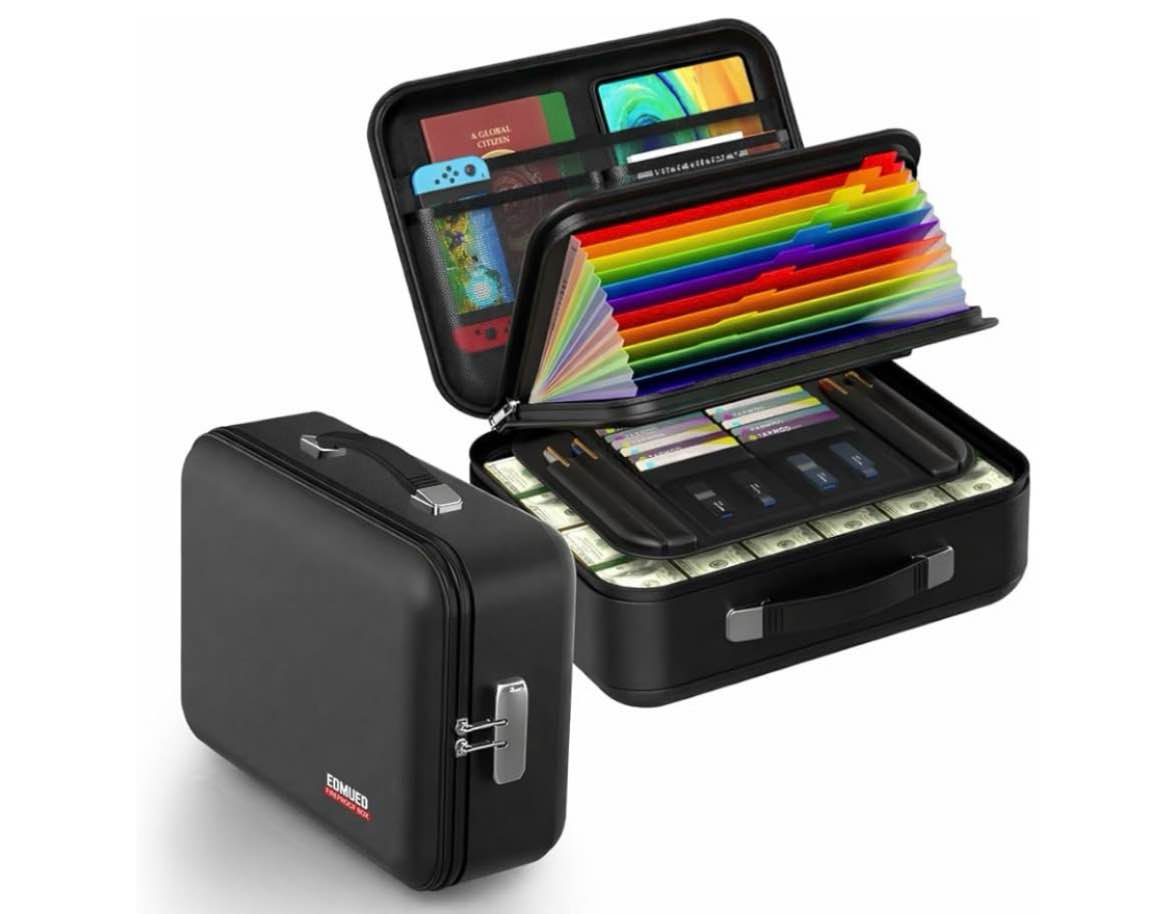 Fireproof Document Box with Lock, 5200°F Fireproof Water Resistant Hard Case File Organizer Safe Box