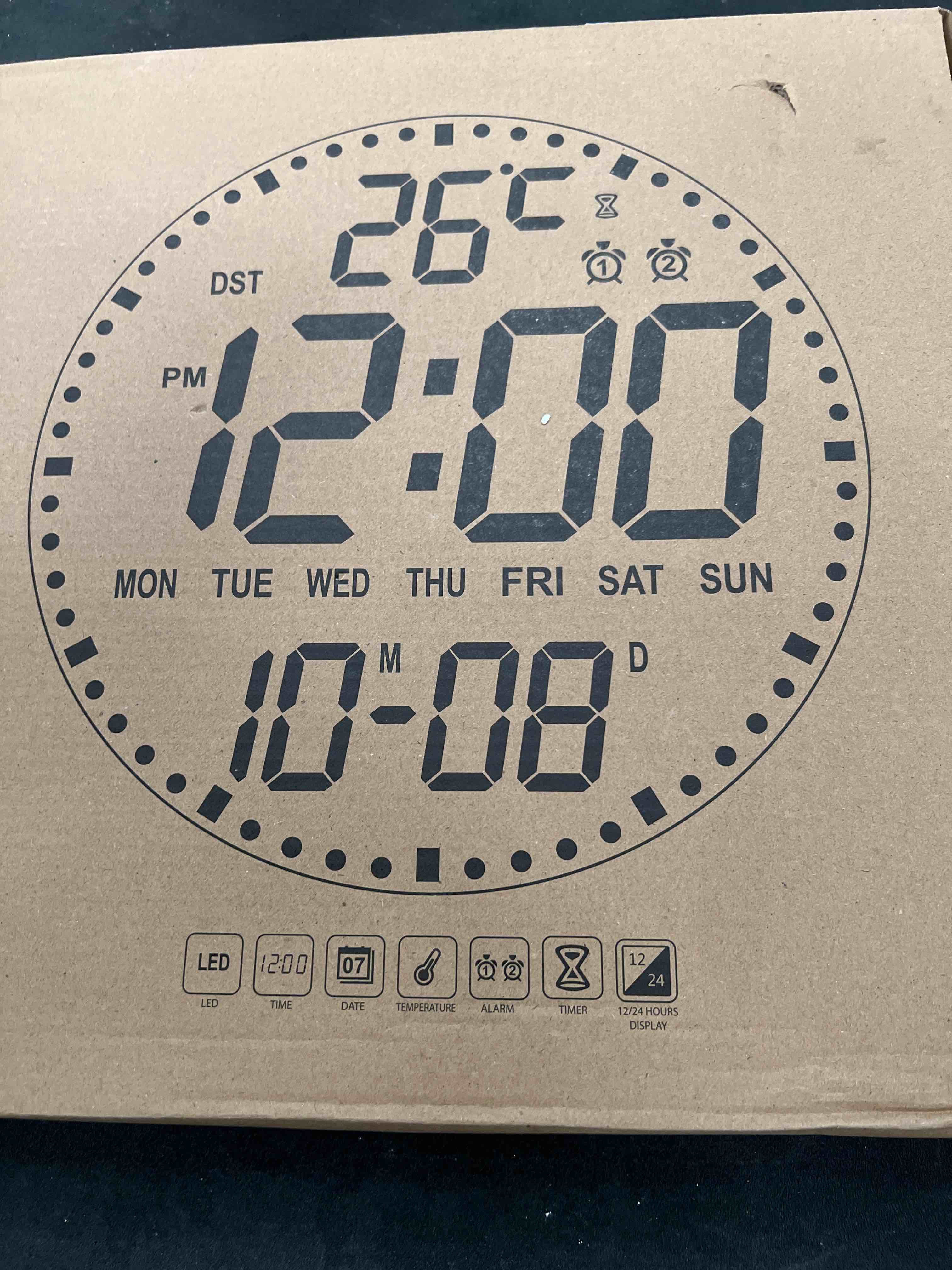 Condition photo showing Good Condition for 12" large digital wall mount clock, count down timer, alarm, big led, 12 rgb color, temperature for living room classroom desk (bamboo elements)