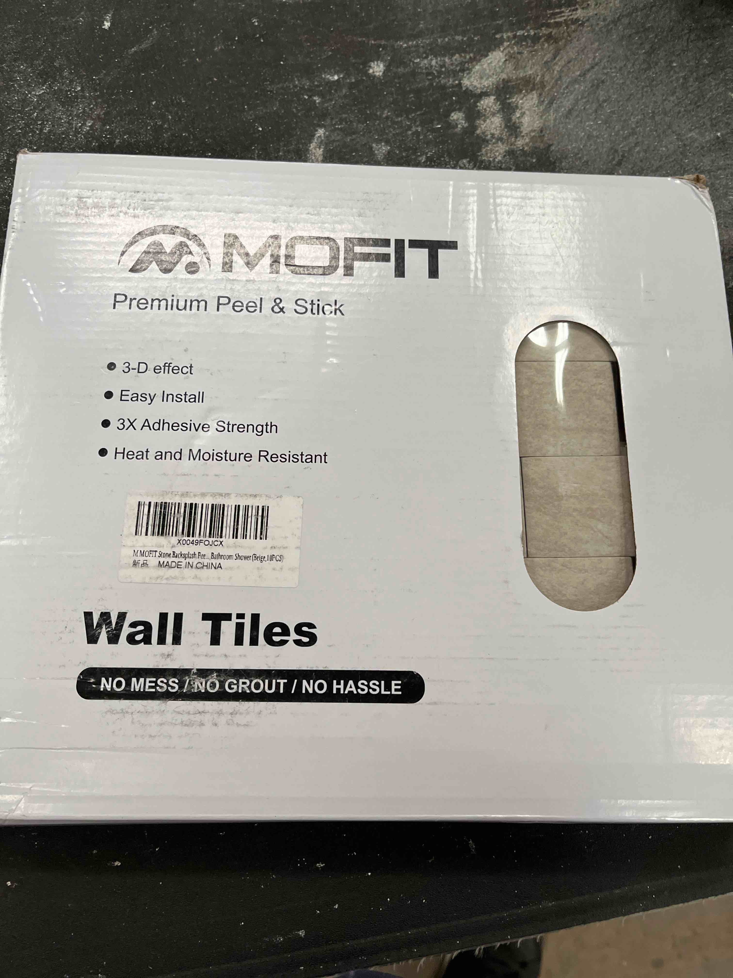 Condition photo showing Good Condition for m mofit stone backsplash peel and stick tiles matte,adhesive mosaic subway tiles waterproof wall tile stickers for bathroom shower(beige,10pcs) 10 beige