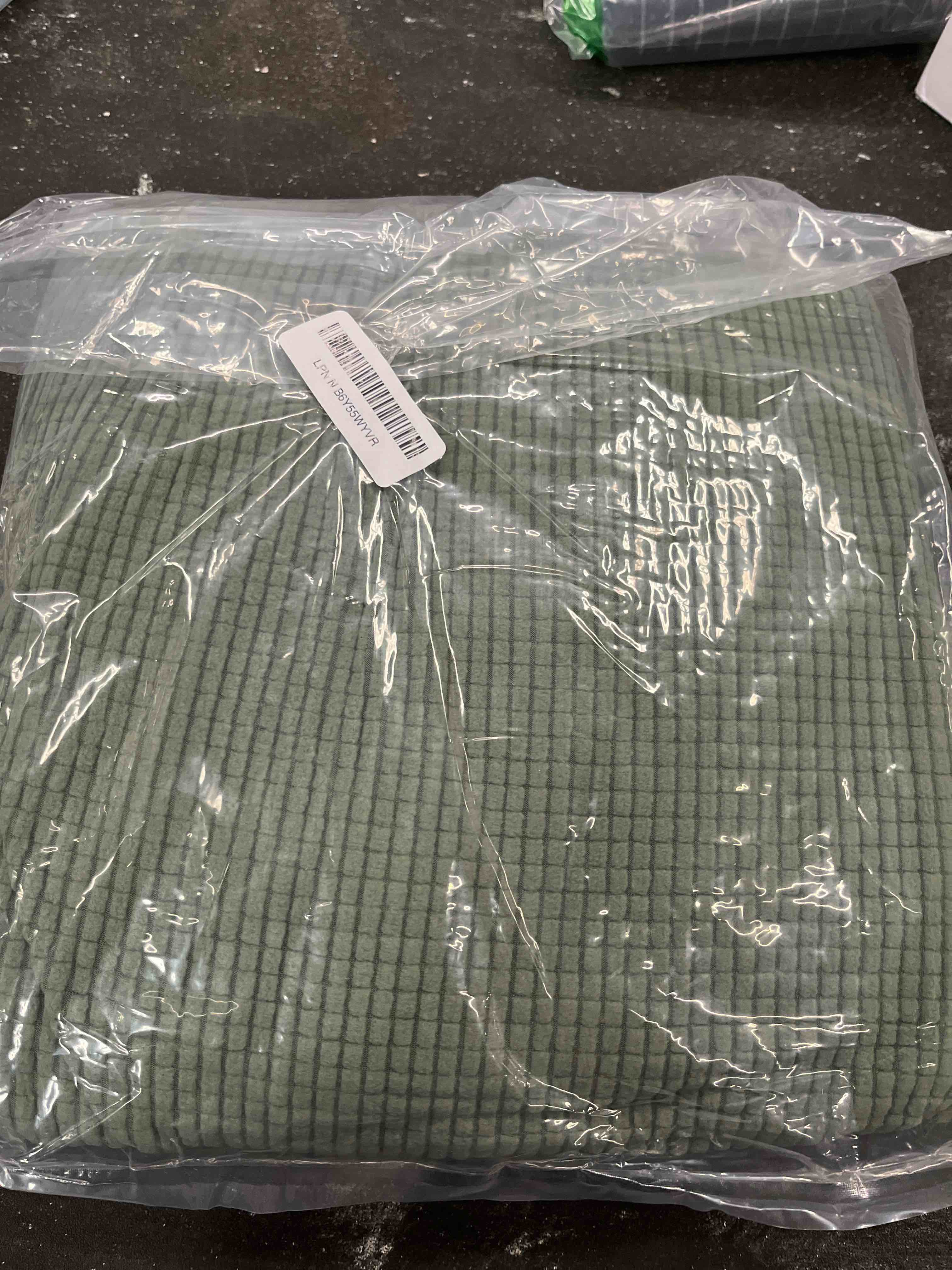 Condition photo showing Good Condition for princedeco stretch futon slipcover armless futon bed cover furniture protector without armrests with elastic bottom for kids, soft jacquard fabric small checks, machine washable, loden frost