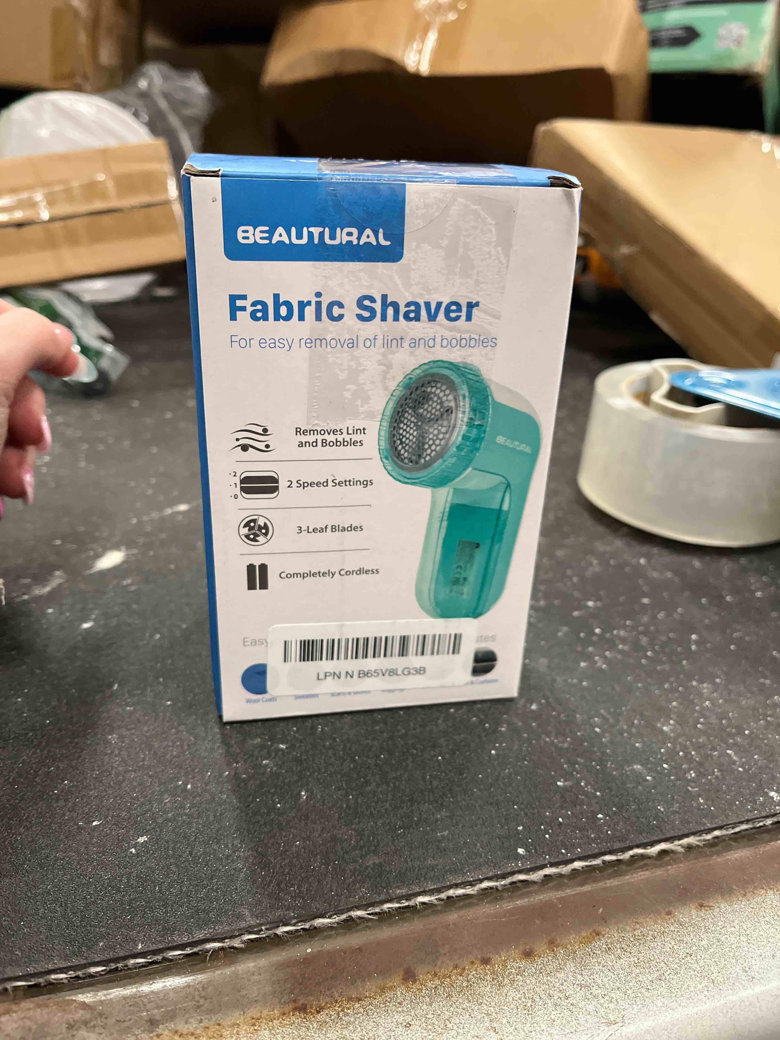 Condition photo showing Good Condition for beautural fabric shaver and lint remover, sweater defuzzer with 2-speeds, 2 replaceable stainless steel blades, battery operated, remove clothes fuzz, lint balls, pills, bobbles aqua standard