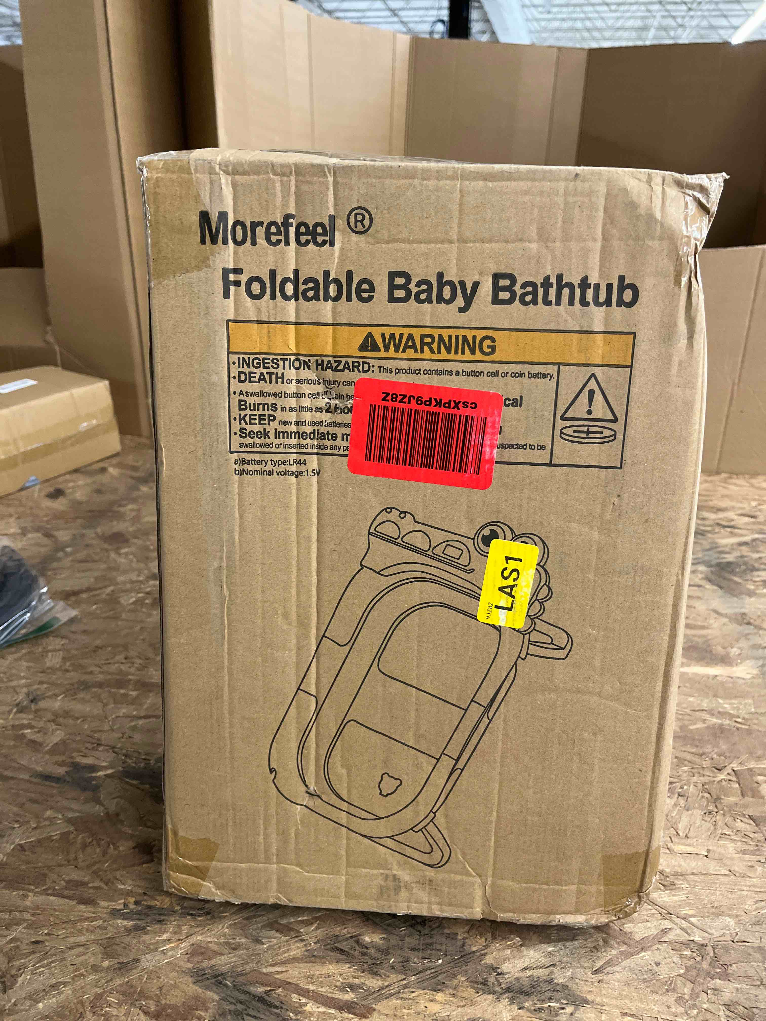 Condition photo showing Good Condition for morefeel collapsible baby bathtub for newborn with thermometer & 1 hooded towel & 1 soft floating cushion,portable travel bathtub with drain hole, durable foldable baby tubs for infants to toddler alligator like grey