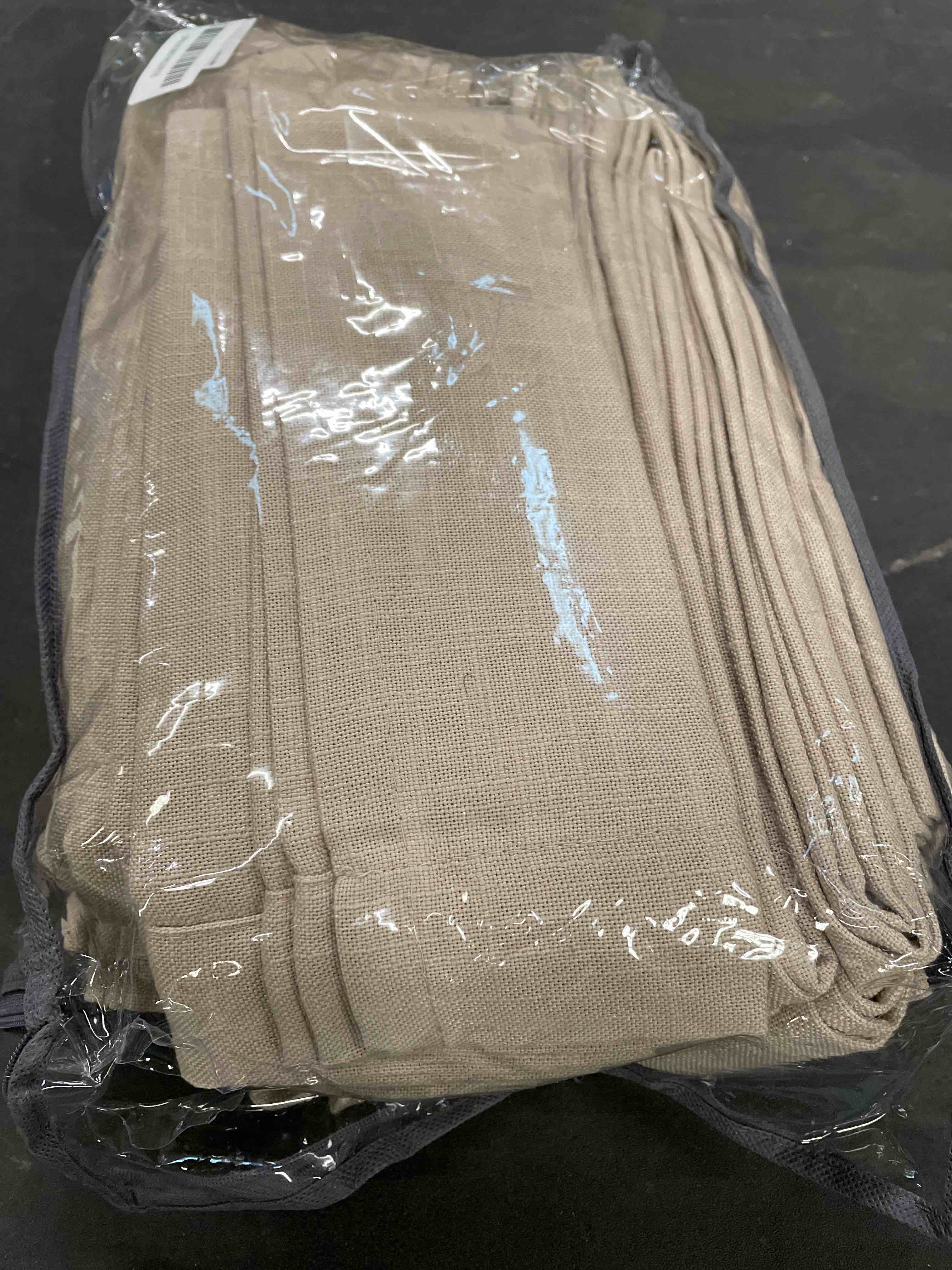 Condition photo showing Good Condition for 102 inch long curtains pinch pleat linen curtains for living room bedroom 2 panels tan brown burlywood taupe light filtering privacy 102 inch pleated drapes hooks rings back tab for sliding door