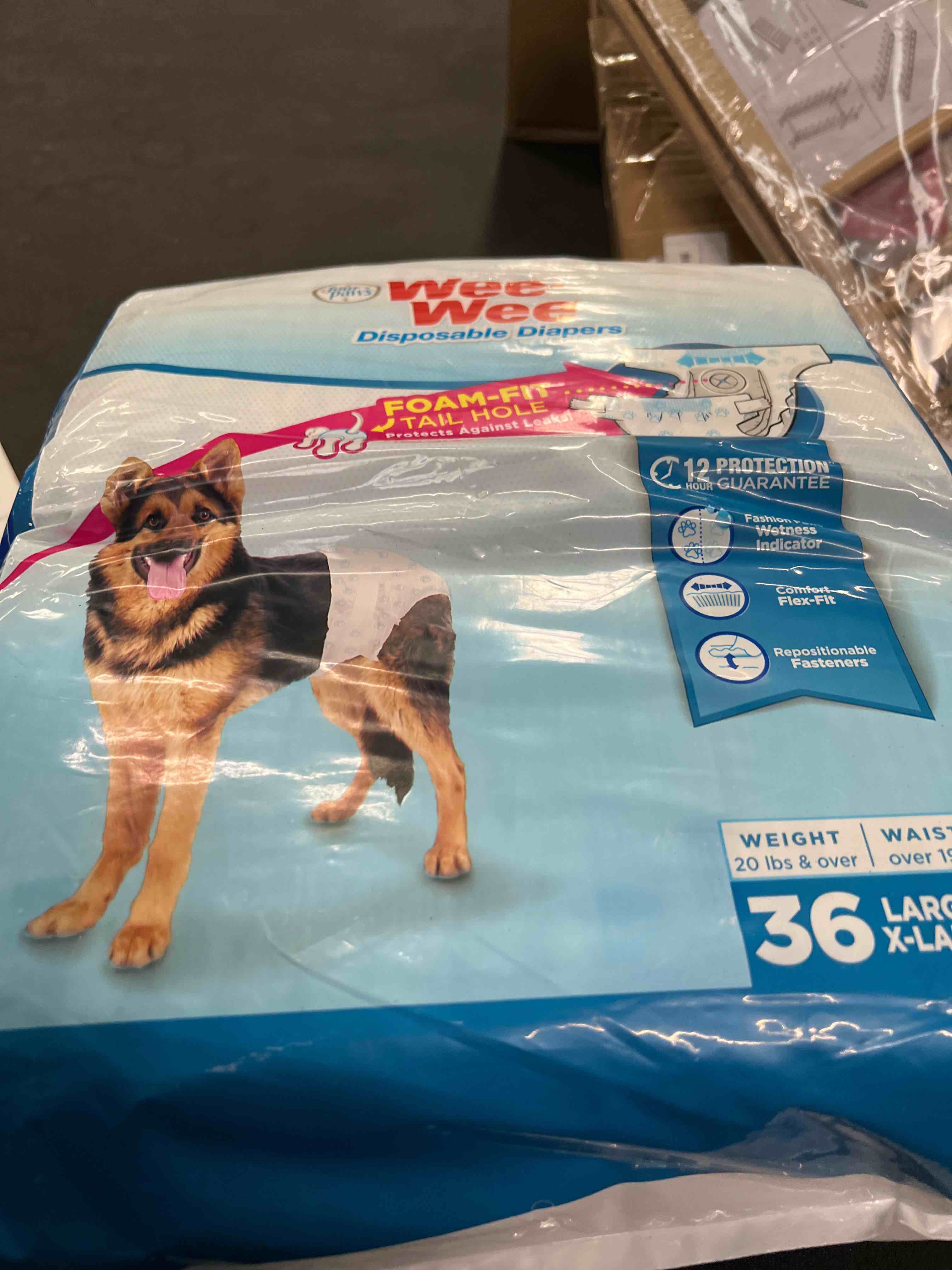 Condition photo showing Good Condition for four paws wee-wee super absorbent disposable adjustable dog potty training diapers, leak-proof protection for dogs, size large, over 19" waist, 36 count large (36 count)