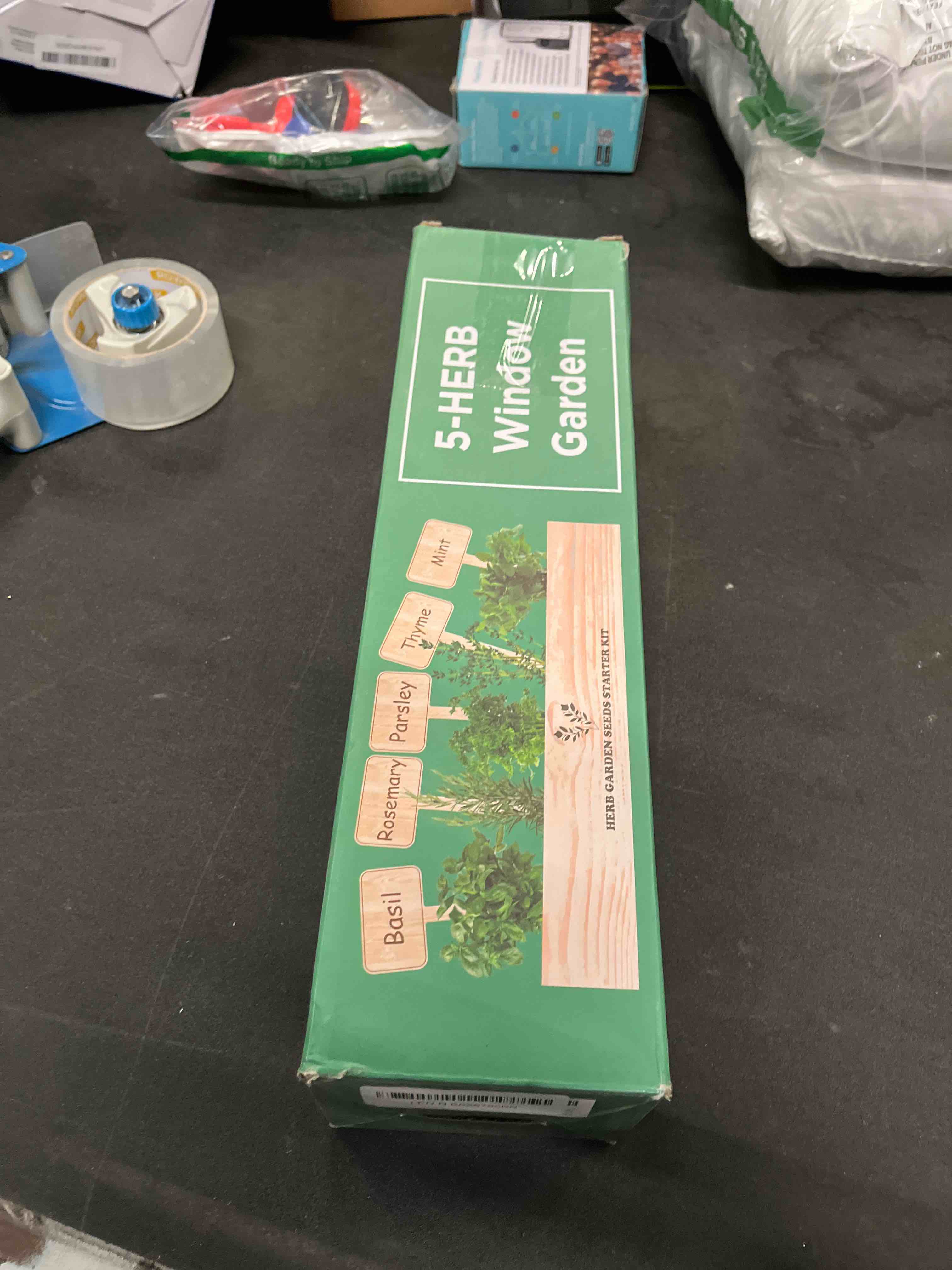 Condition photo showing Good Condition for 5 herb seeds garden starter kit with complete planting kit & wooden flower box, growing into basil, parsley, rosemary, thyme, mint for kitchen windowsill herb garden diy basil, parsley, rosemary, thyme, and mint