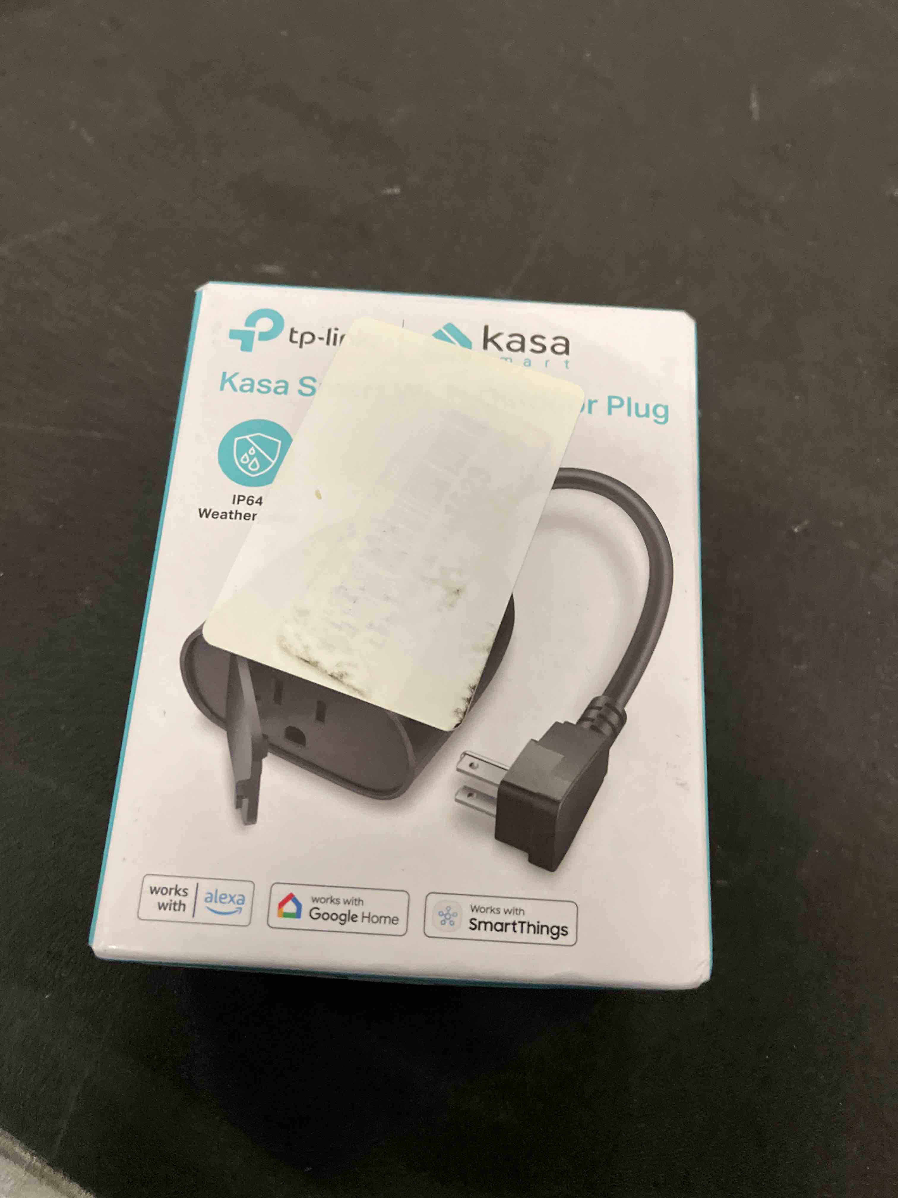 Condition photo showing Good Condition for kasa outdoor smart plug, smart home wi-fi outlet timer, max load 15a/1875w, ip64 weather resistance, compatible with alexa, google home & smartthings, no hub required, etl certified(kp401) 1-socket new version