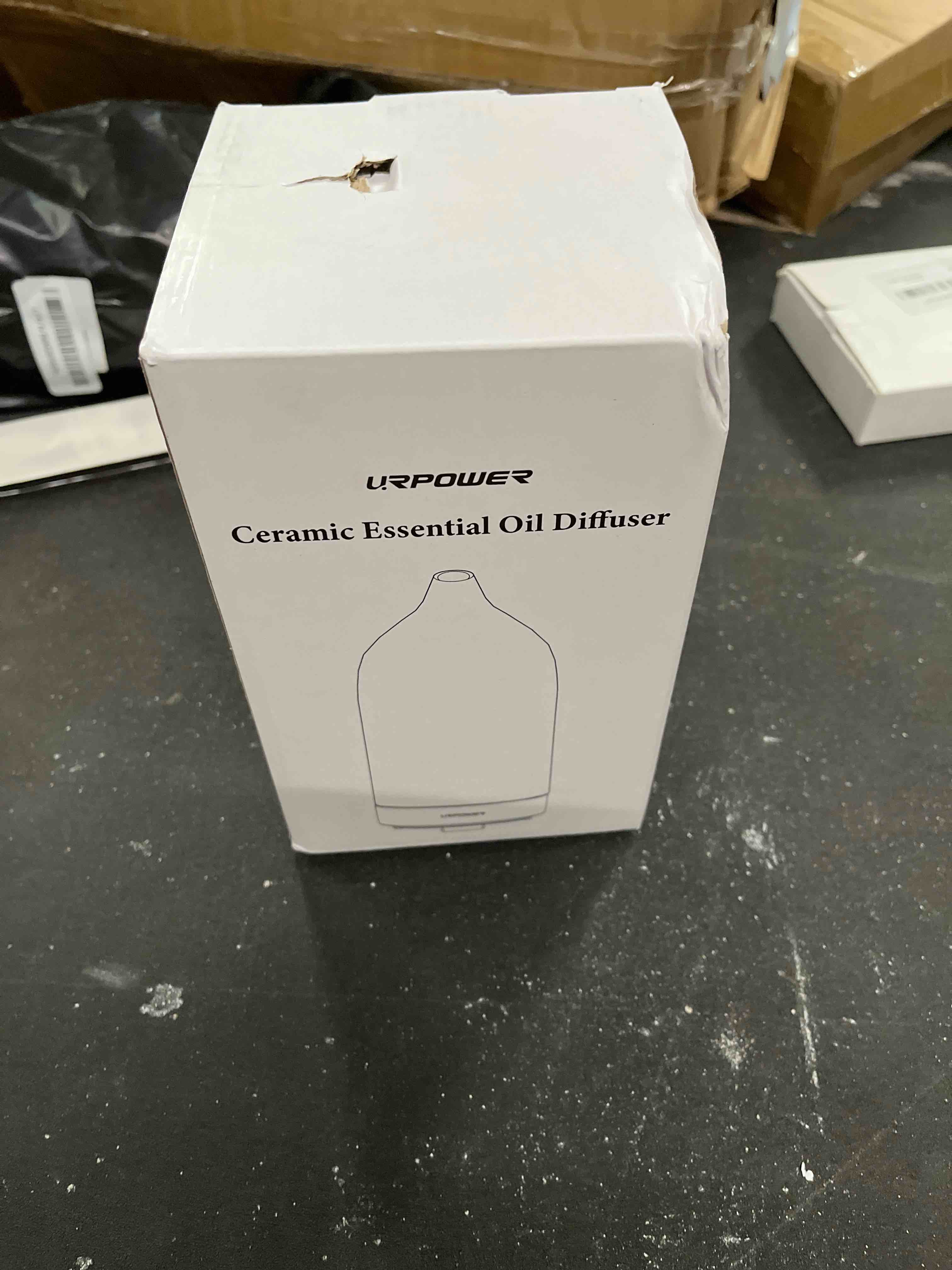 Condition photo showing Good Condition for urpower 120ml ceramic essential oil diffuser ultrasonic aromatherapy diffuser with wood grain base, 7-color led lights auto shut-off, humidifier for home & office, air diffuser for relaxation ceramic white