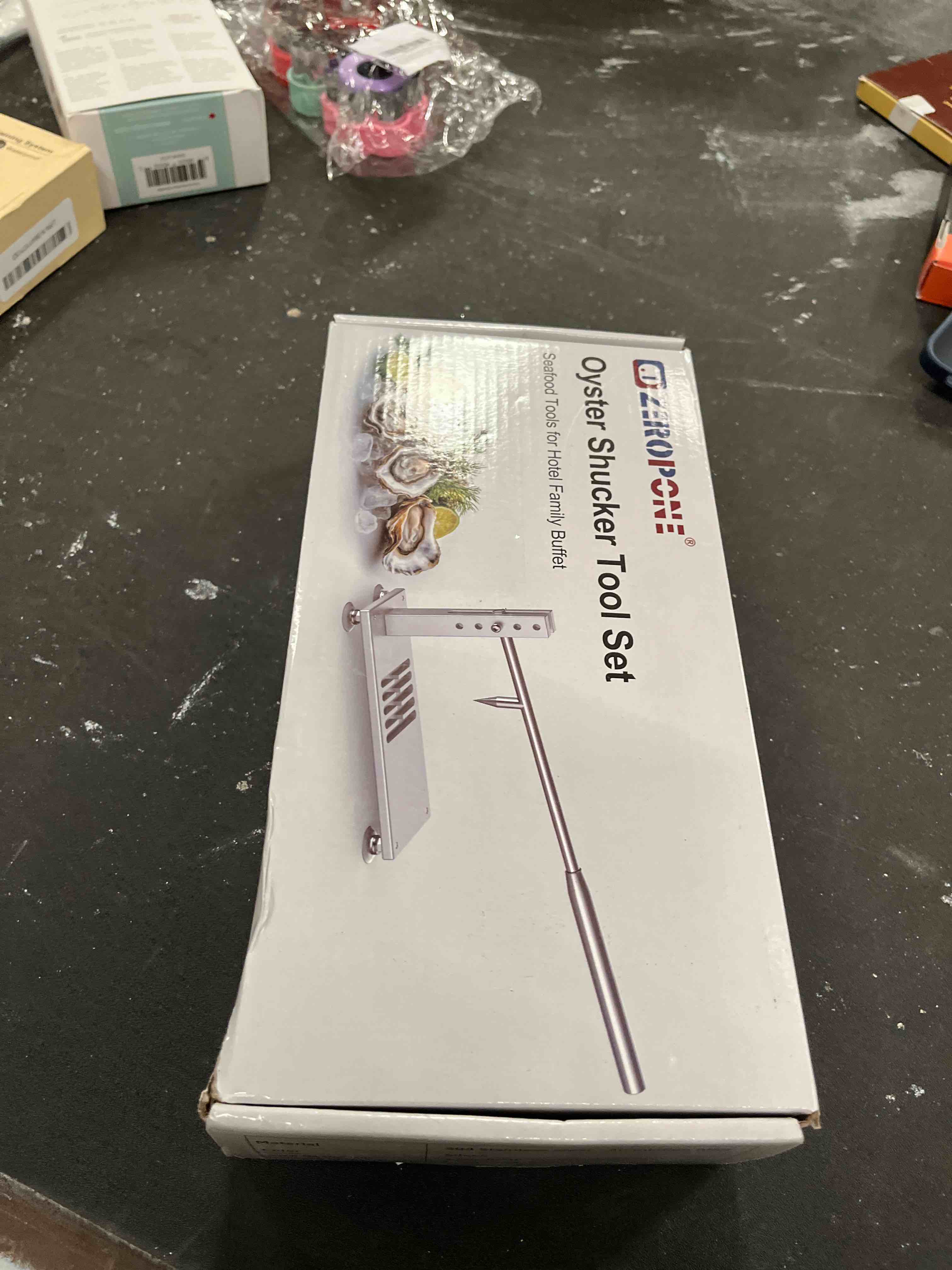 Condition photo showing Good Condition for oyster clam opener machine adjustable oyster shucker machine shucker tool set including knives, glove and g-clip, seafood tools for hotel family buffet