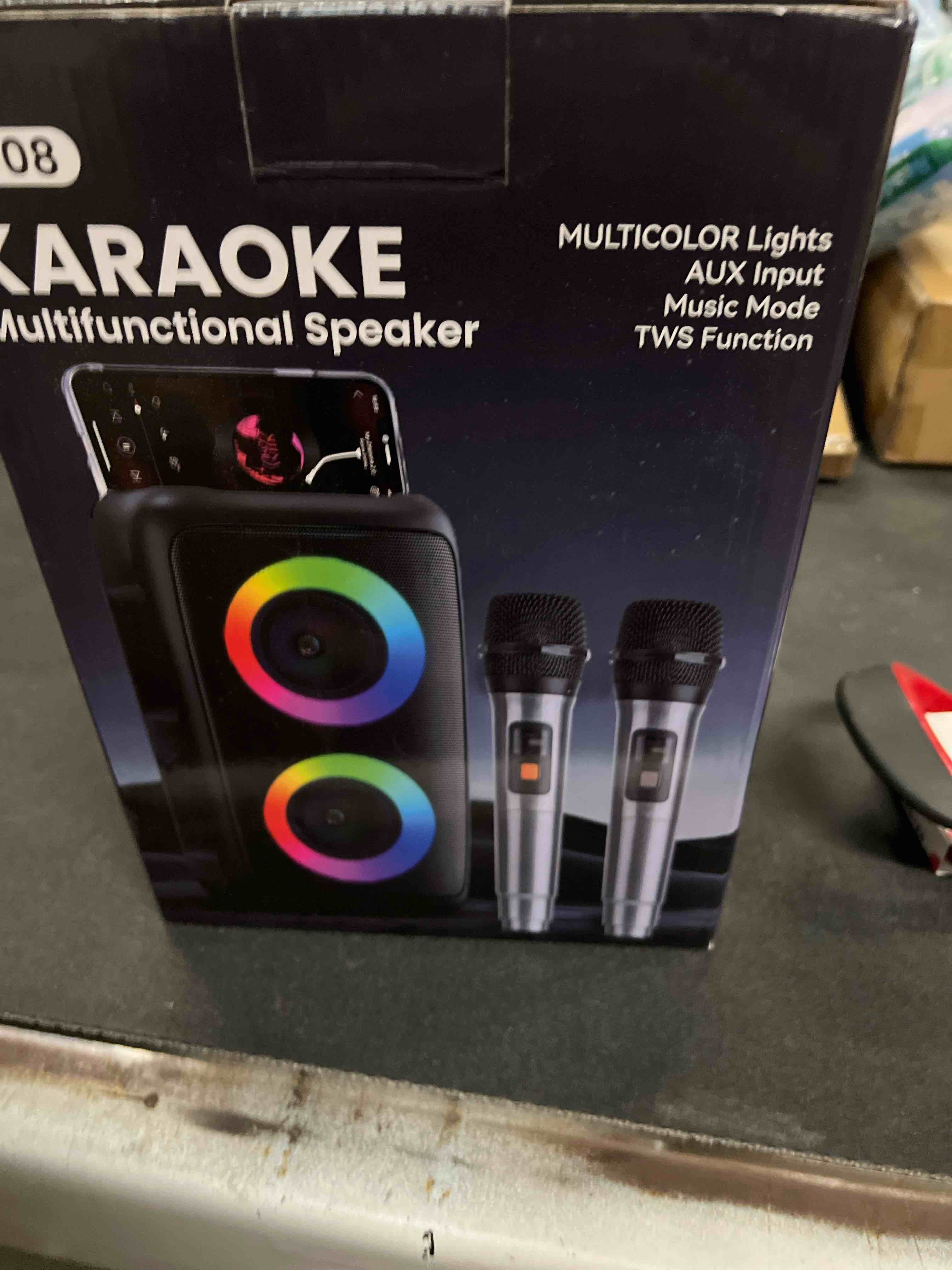 Condition photo showing Good Condition for bluetooth speaker with 2 wireless microphones - big party speaker for adults kids karaoke with light